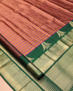 Multi-Color Striped Vasundhara Lite Silk Mix Saree, a Contrast Border of Kili, Kathir, and Kamalam Designs, Grand Pallu, and a Contrast Blouse