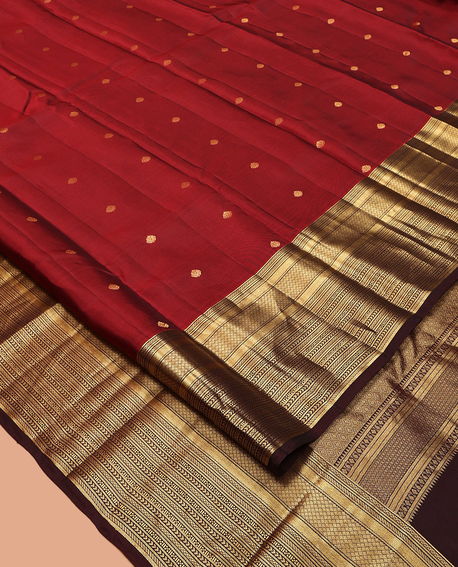 Red Vasundhara Lite-Silk Mix Saree, Delicately Woven with Zari Buttas, Complemented by a Contrast Traditional Zari Border, Grand Jaal Pallu, and a Contrast Blouse