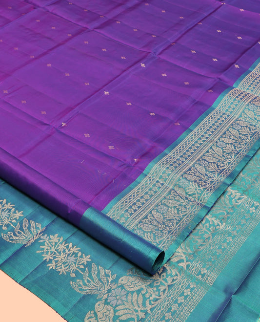 Violet Mayuri Lite Silk Mix Saree, Subtly Sparkled With Zari Buttas, Complemented by Contrast Traditional Border, Intricately Woven Pallu and a Contrast Blouse