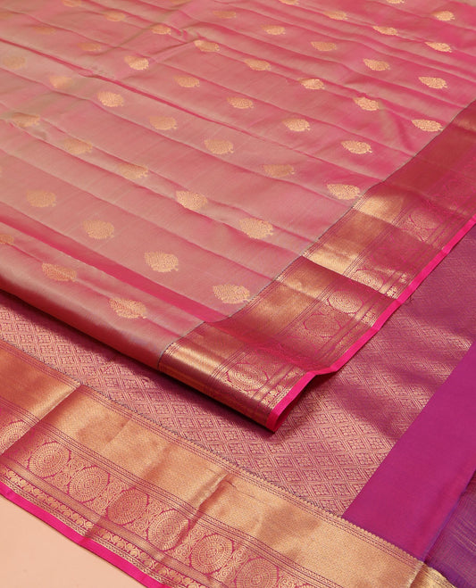 Pink Vasundhara Lite Silk Mix Saree, Woven with Zari Buttas on Its Body, Complemented by a Contrast Border of Thilakam Mokku, Neli, Mayil Kann, Manga Mokku, and Chakram Designs, Grand Jaal Pallu, and Paired with a Contrast Blouse