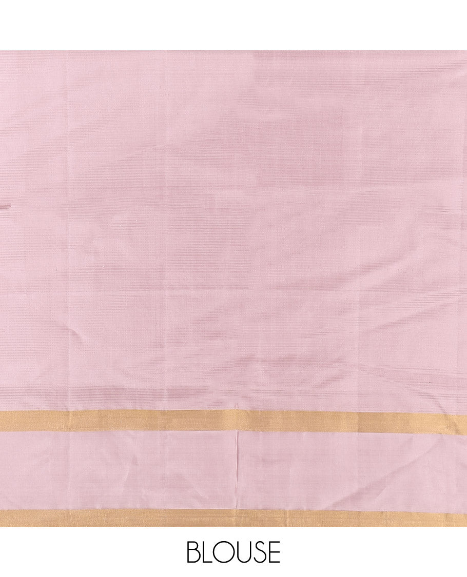 Pink Mayuri Lite Silk Mix Saree, Sparsely Woven with Stripes and Buttas, a Contrast Border, Pallu of Zig-Zag Designs, and a Contrast Blouse
