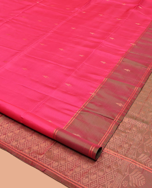 Pink Uppada Silk Saree, Adorned with Zari Buttas, a Contrast Zari Buttas Border, Grand Jaal Pallu, and a Contrast Blouse