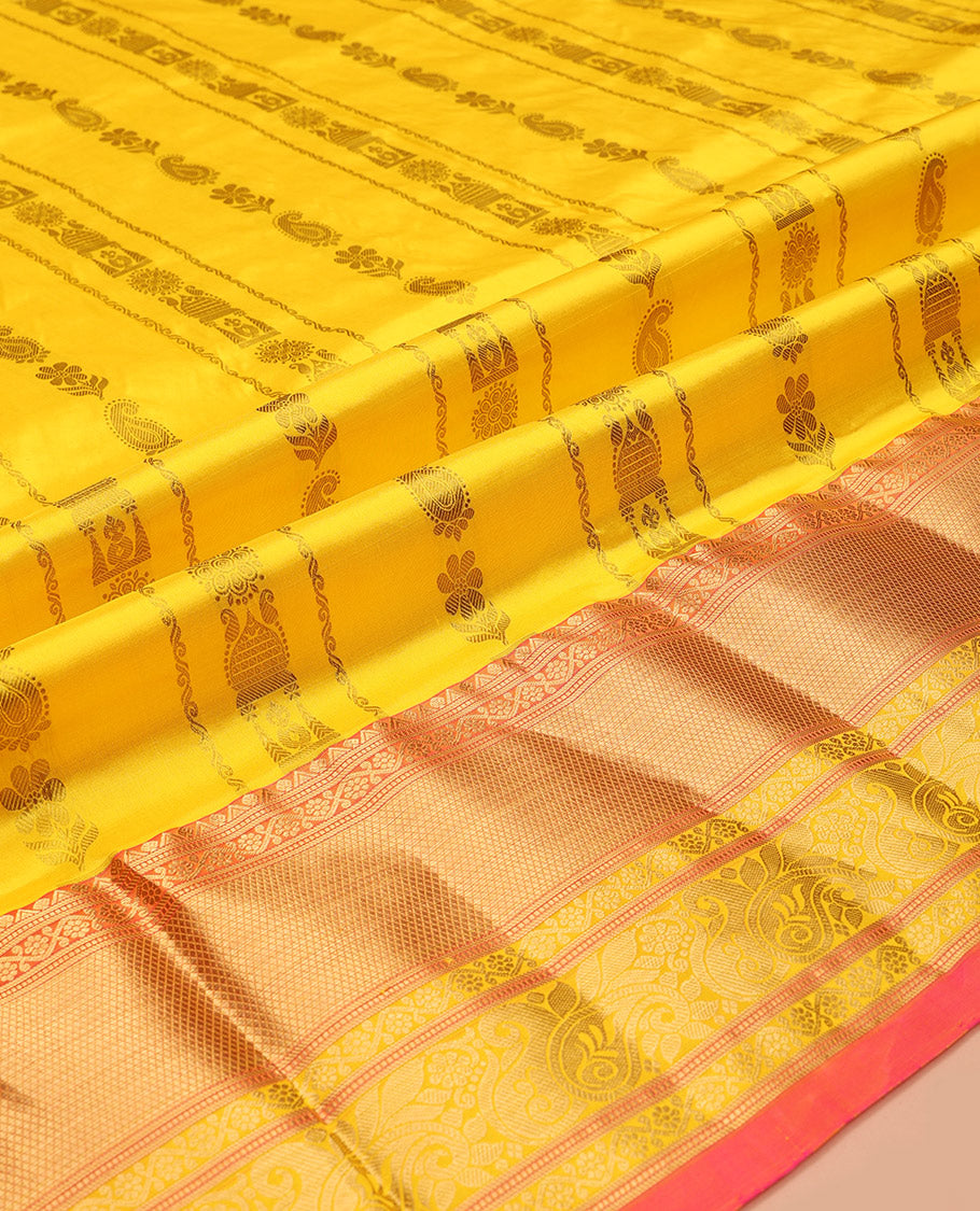 Yellow Pure-Silk Half-Saree