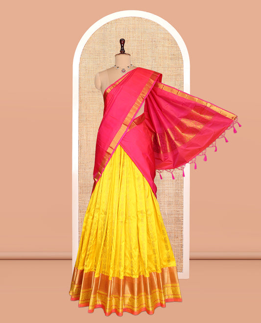 Yellow Pure-Silk Half-Saree