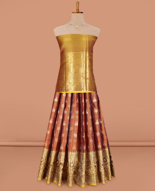 Brown Pure Silk Navarathna Pavadai Material Set
