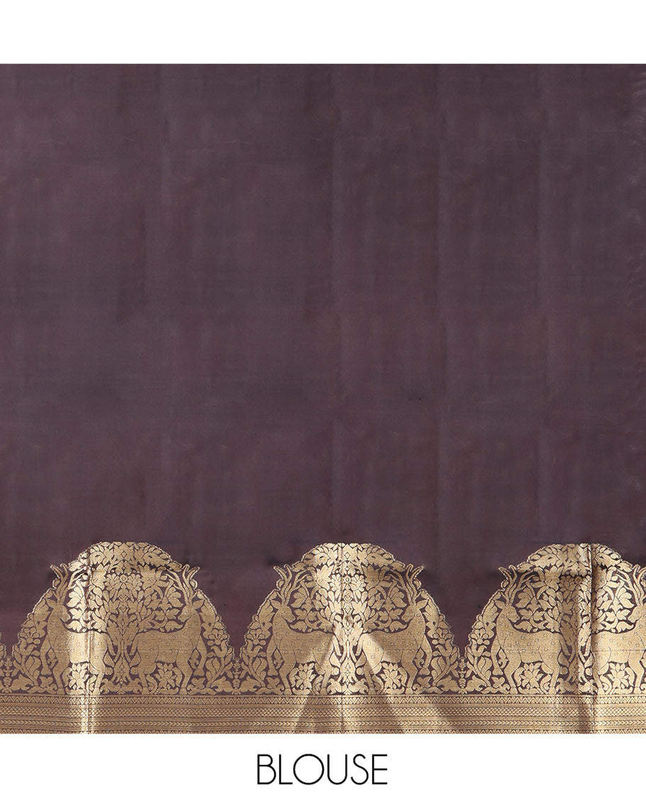 Brown Vasundhara Lite-Silk Mix Saree, Elevated with Zari Buttas All Over Its Body, Highlighted by Zari Border of Neli, Kuyil Kann, Kathir, and Maan Designs, Gracefully Embellished Pallu of Jaal Design, and Paired with a Matching Blouse