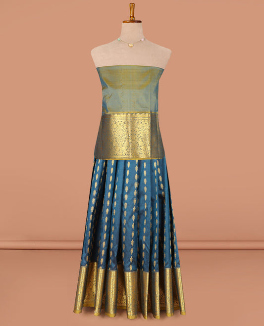 Blue Pure Silk Navarathna Pavadai Material Set