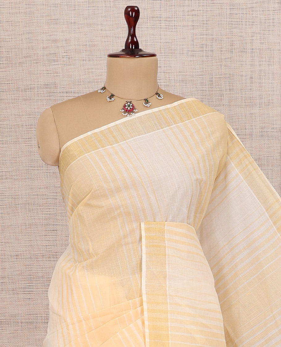 Cream-Sandal Jute Cotton Saree