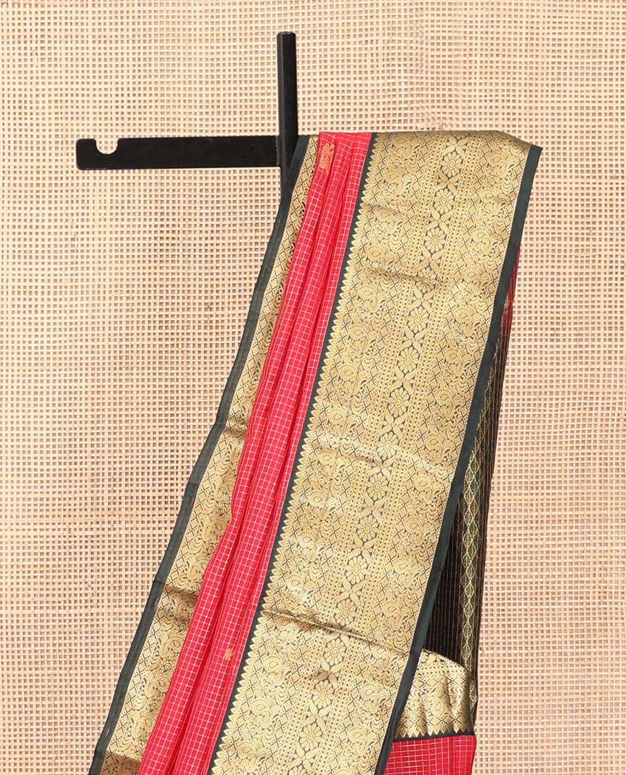 Red Butta Enclosed Checks Vasundhara Lite Silk Mix Saree, a Contrast Mayil Border, Contrast Blouse