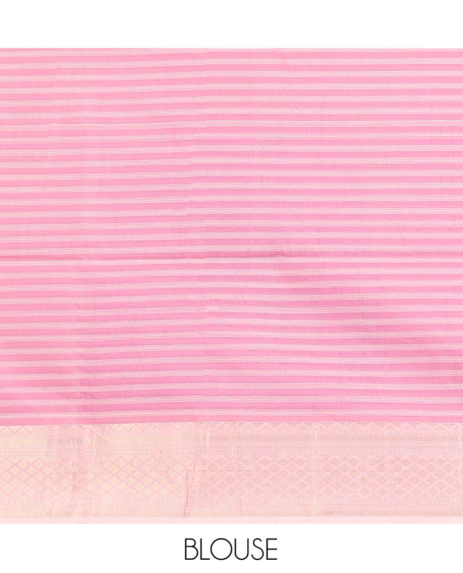 Pink Maheshwari Cotton Saree, Subtly Sparkled with Micro-Checks and Buttas, Complemented by a Contrast Border, Checked Pallu, and Paired with a Matching Blouse