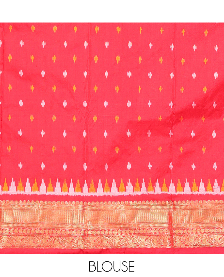 Red Floral Buttas Pochampally Ikat Saree, Zari Border