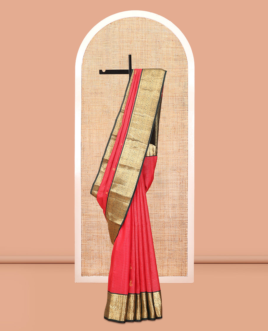 Red Butta Enclosed Checks Vasundhara Lite Silk Mix Saree, a Contrast Mayil Border, Contrast Blouse