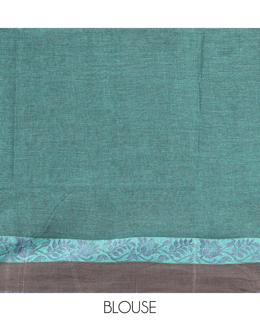 Blue Bengal Cotton Saree, Mesmerized with Buttas on Its Body, Complemented by a Contrast Floral Creeper Design Border, Pallu of Stripes and Buttas, and Paired with a Matching Blouse