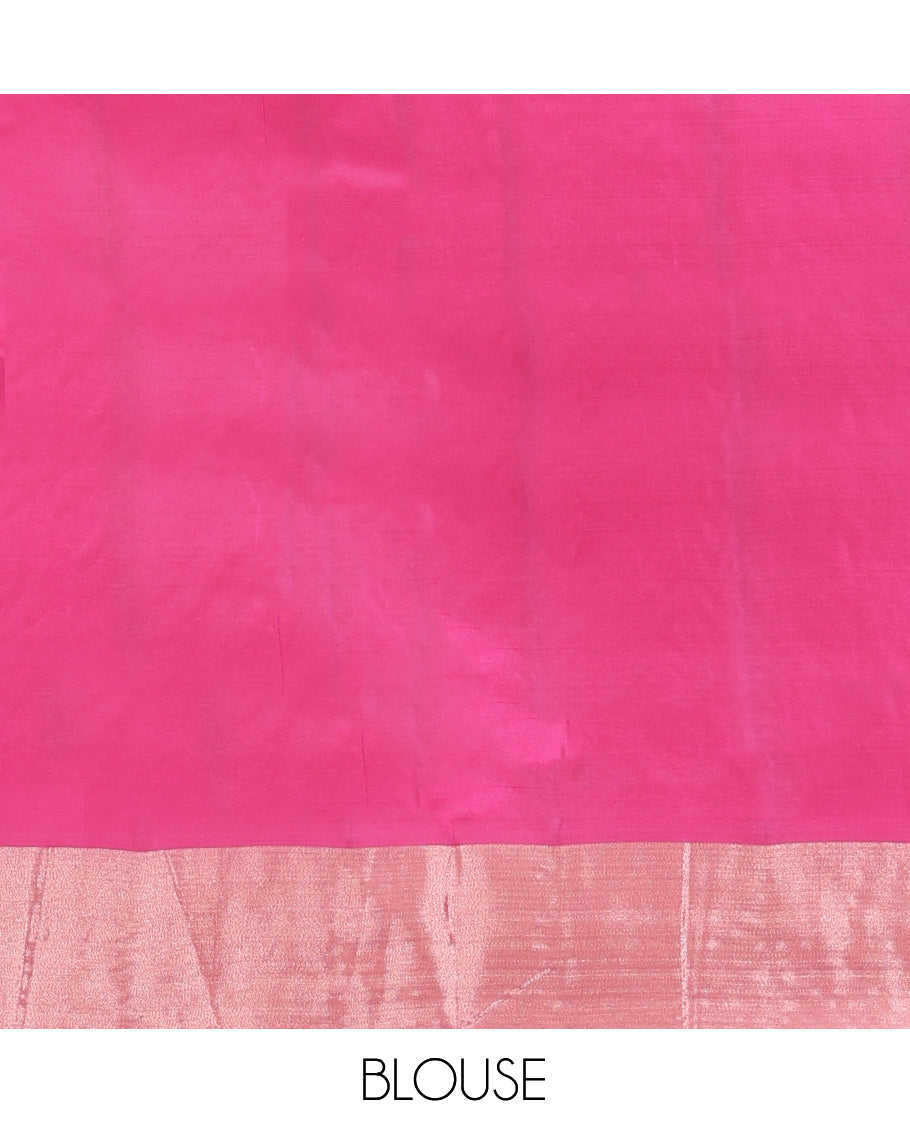 Green Uppada Saree, Embellished with Hibiscus Floral Buttas, a Bavanji Border, Contrast Intricate Pallu, and a Contrast Blouse