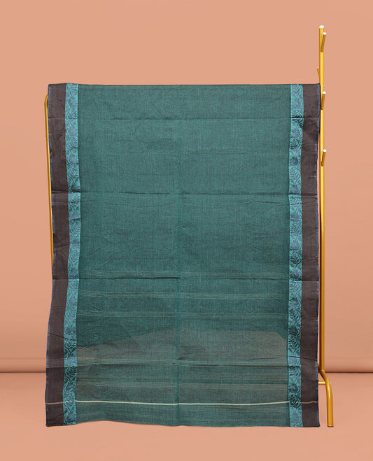 Blue Bengal Cotton Saree, Mesmerized with Buttas on Its Body, Complemented by a Contrast Floral Creeper Design Border, Pallu of Stripes and Buttas, and Paired with a Matching Blouse