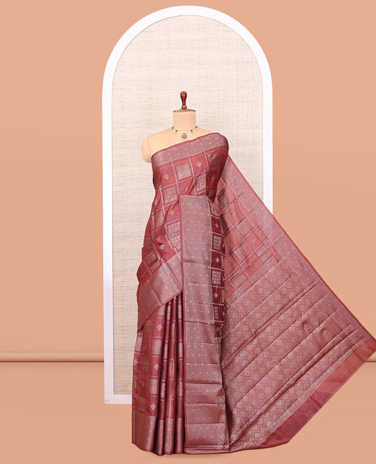 Terracotta Red Tussar Silk Saree