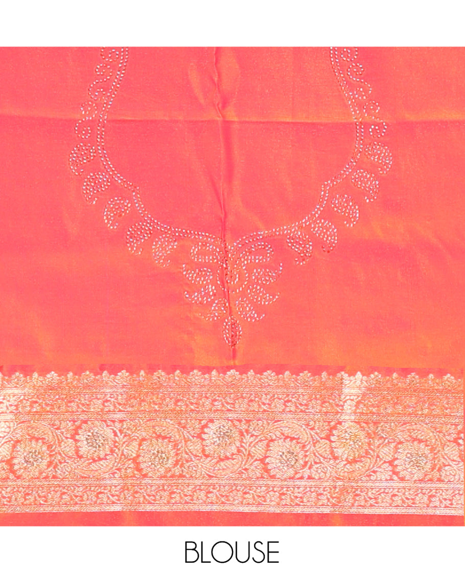 Orange-Pink Semi-Banaras Nylon Saree