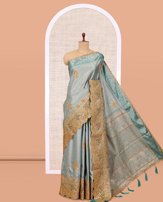 Grey Mysore Silk Saree