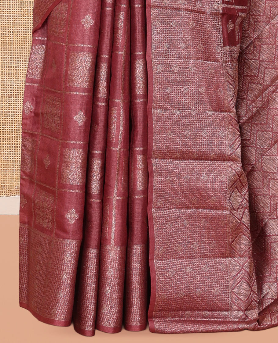 Terracotta Red Tussar Silk Saree