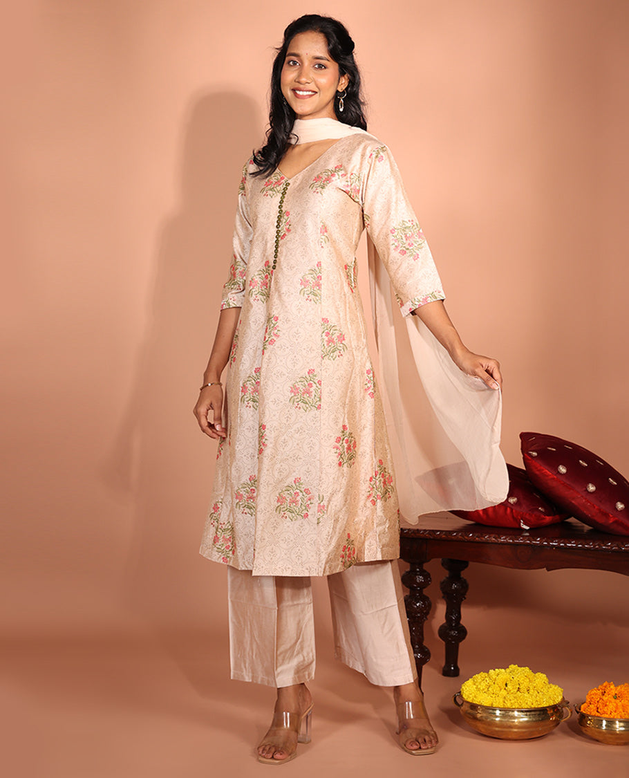 Light Sandal Muslin Readymade Suit