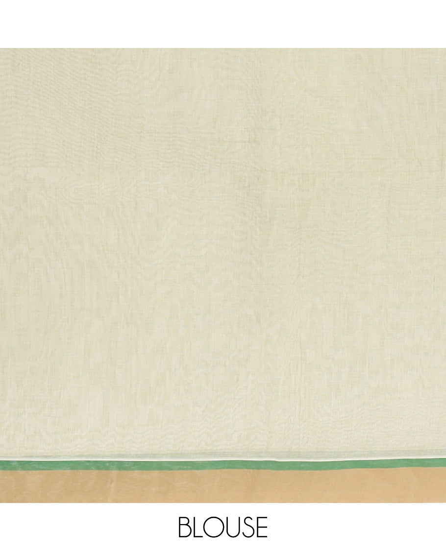 Off-white striped Coimbatore cotton saree, contrast border & pallu of traditional designs 