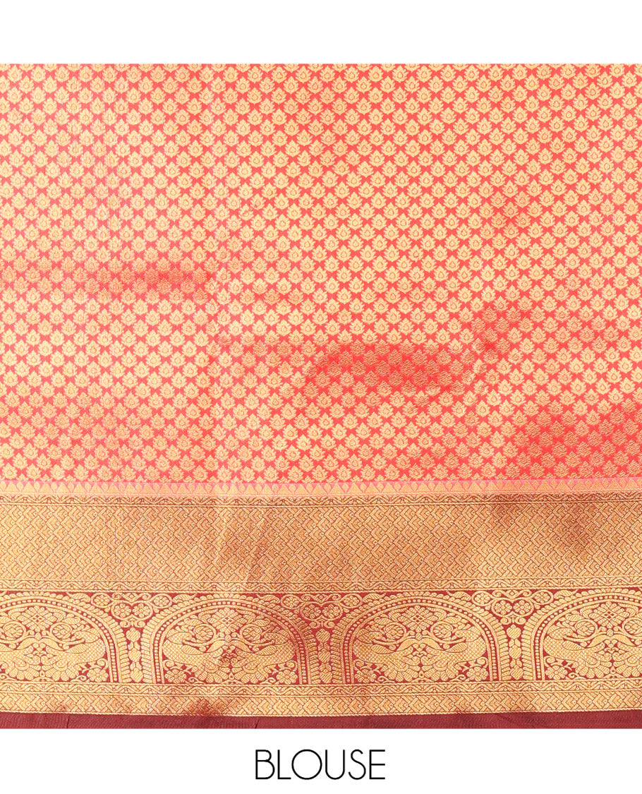 Off-White Art Silk Saree, Entralled with Zari Buttas, Contrast Traditional Border, Grand Pallu and Matching Blouse