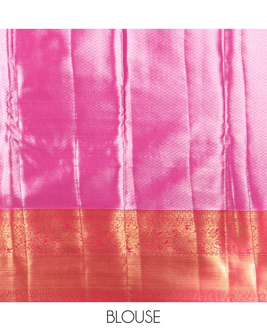 Blue floral jacquard budget silk saree with self floral zari border & pallu of floral zari design