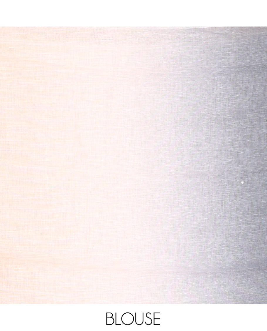 Grey Linen Cotton Saree Features Ombre-Style Dyed and Mirrorwork, a Subtle Piping Border, and a Matching Blouse