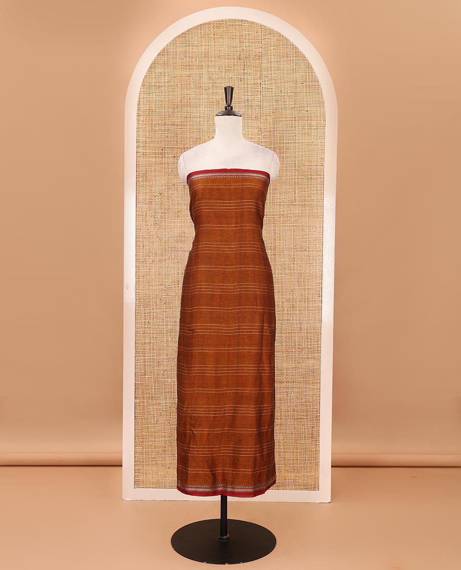 Mustard mercerized cotton material chudidar set,vertical striped contrast border top, matching threadwork bottom & traditional border matching dupatta