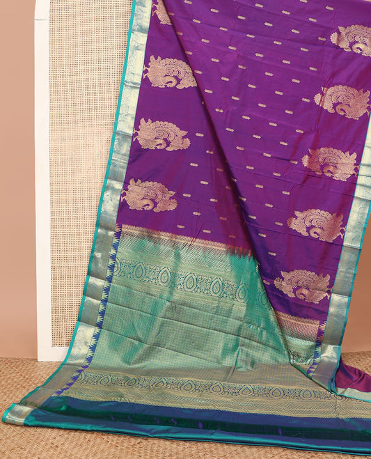 Purple motifs gift saree with contrast zari design border & jaal design pallu