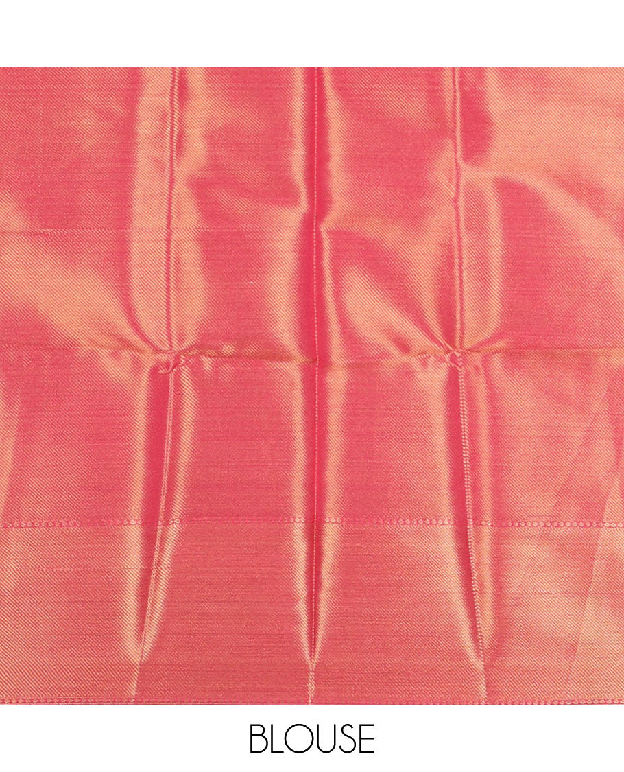 Pink intricate jaal screen-printed banaras tissue saree, zari bavanji border, brocade weave pallu & contrast brocade blouse