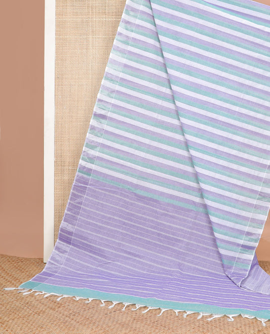 Borderless purple stripes jute cotton saree with self striped pallu