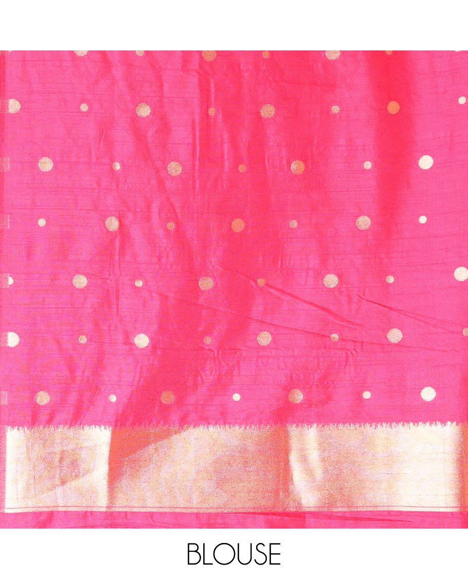 Pink zari butta design banaras tissue saree with butta border & rich brocade pallu along with running blouse
