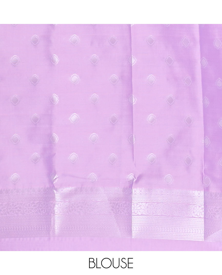 Pink geometric design butter silk saree with self floral design border & zari geometric design pallu