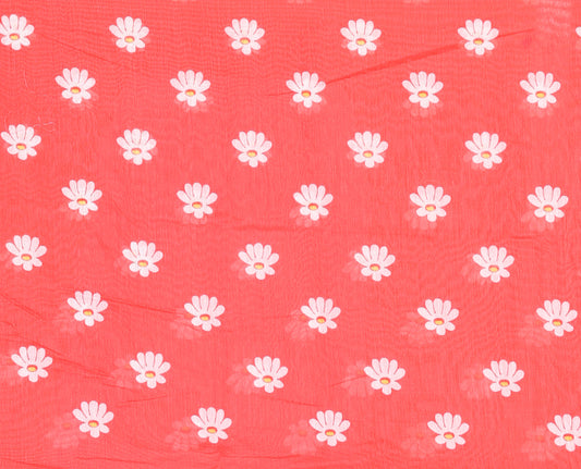 Borderless red Floral design chanderi cotton saree , floral vine printed pallu and small floral printed blouse