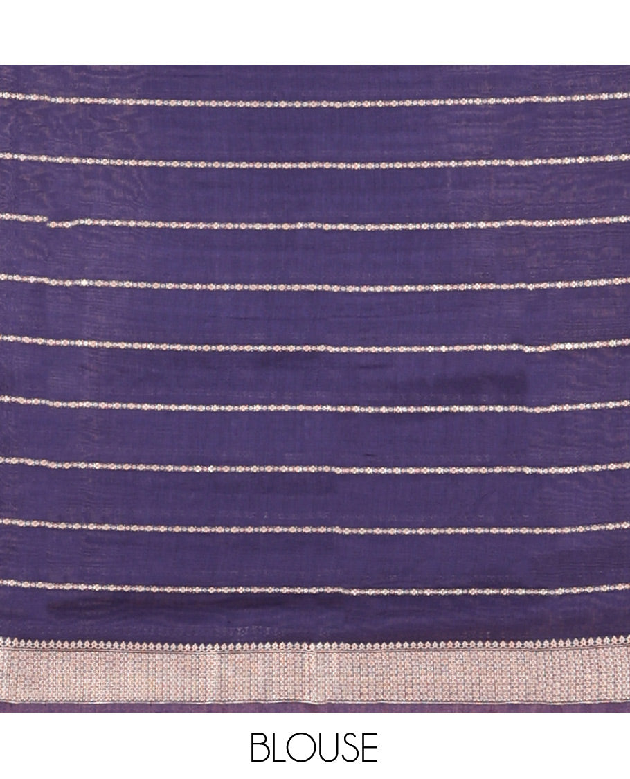 Pink Assam Silk Saree, Woven with Zari Stripes, Highlighted by a Traditional Border, a Gleaming Striped Pallu, and a Matching Blouse