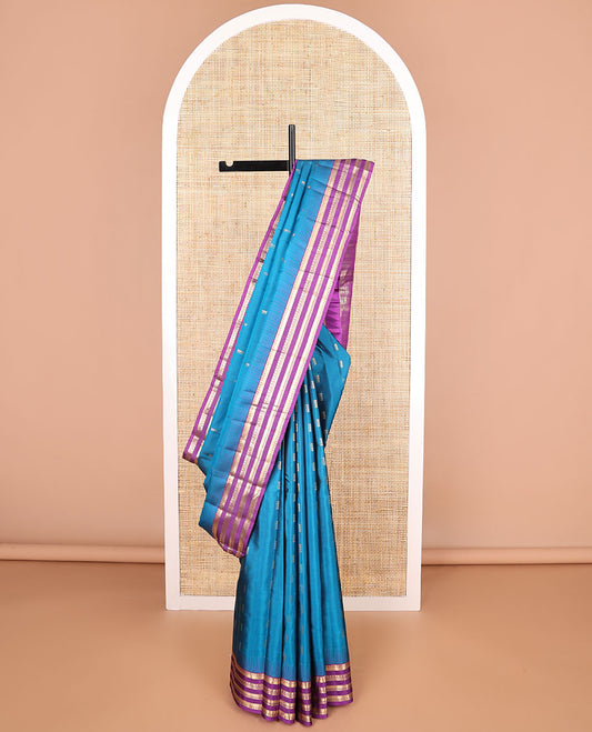Blue buttas vasundhara elite silk saree contrast rettai pettu zari design border & intricate zari design pallu