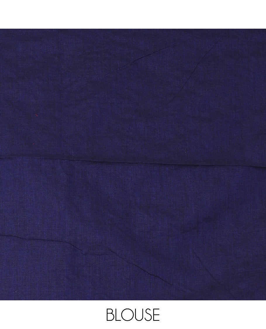 Borderless royal blue striped jute cotton saree with lining pallu & plain blouse