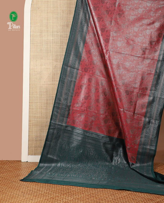 Onion pink antique zari design floral silk saree with contrast border & rich pallu along with plain blouse