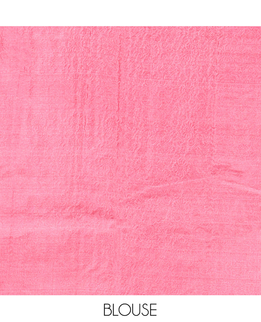 Pink Tussar Silk Saree, Highlighted by Horizontal Zari Stripes Running All Over Its Body, Highlighted by Zari Striped Border, Zari Gleamed up Pallu, and Paired with a Matching Blouse