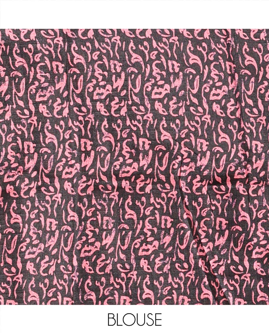 Borderless Black Art Khadi Mul Cotton Saree, Prettified with Batik Vines Print On Its Body, Pallu Features Hibiscus Flower Printed , and Comes with a Printed Blouse