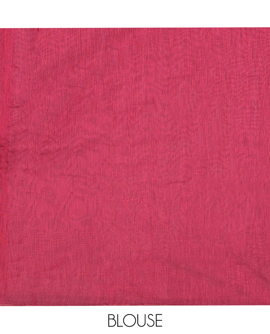 Red Semi-Silk Cotton Saree, Gleamed up with Zari Buttas on Its Body, Highlighted by Zari Border, Pallu of Jaal Designs, and Paired with a Matching Blouse