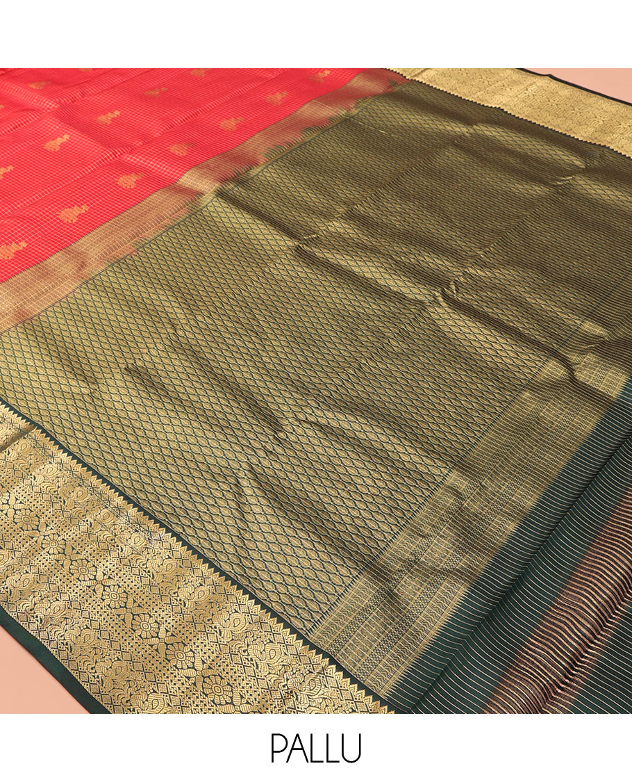 Red Butta Enclosed Checks Vasundhara Lite Silk Mix Saree, a Contrast Mayil Border, Contrast Blouse