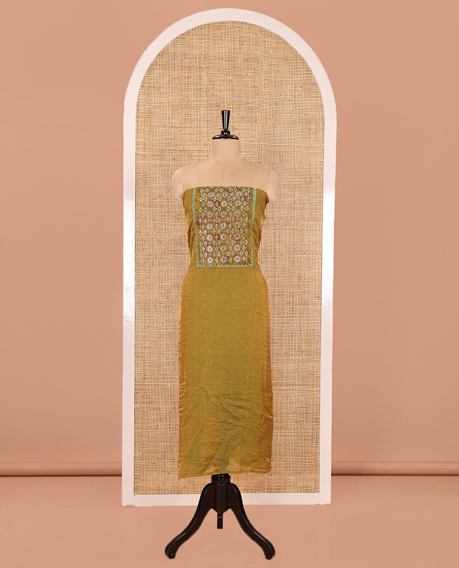 Green Material Churidar Set, Gleamed Up with Stone Work and Floral Print on Nc Moss Organza Top, Comes with a Plain Santoon Bottom, and Is Paired with a Nc Moss Dupatta of Floral Print and Stone Work