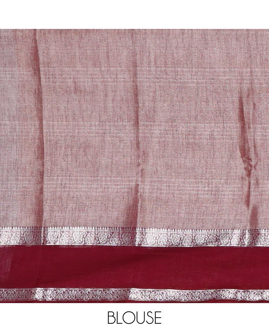 Peach plain design Tissue silk saree, contrast traditional zari border of bentex design & lined pallu with tassels