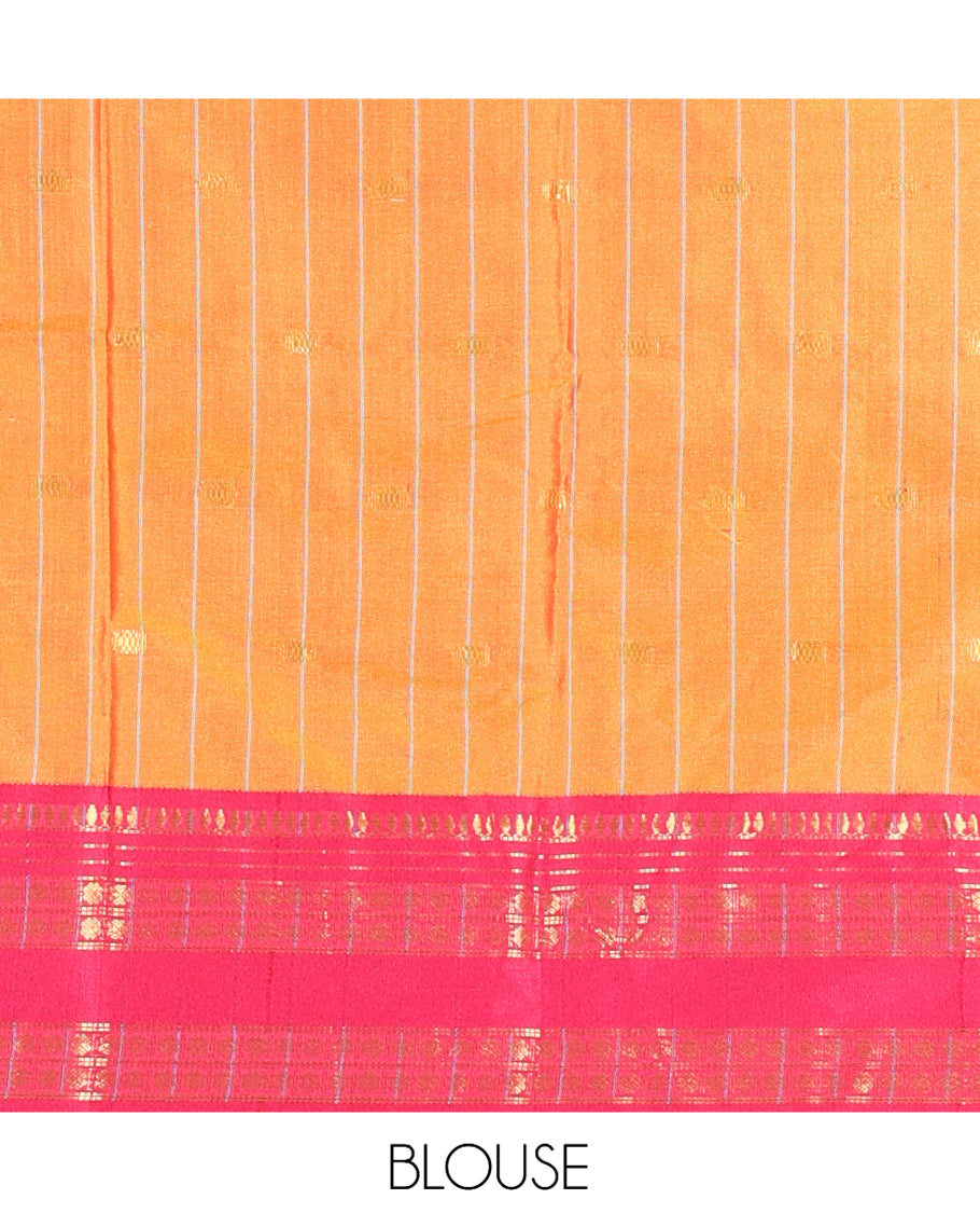 Rama Softy Silk Saree, Adorned with Zari Buttas, a Contrast Traditional Zari Border, and a Matching Blouse