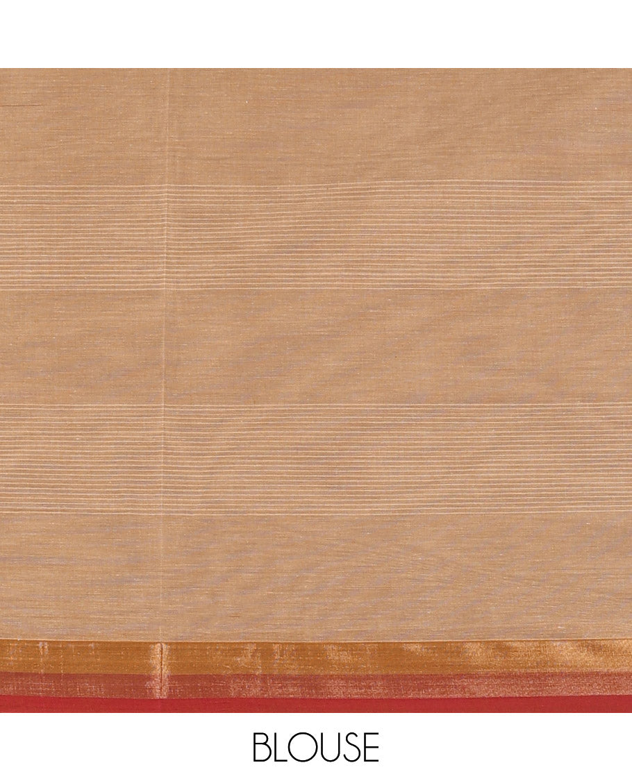Brown striped Coimbatore cotton saree, with buttas,  contrast border & pallu of intricate designs