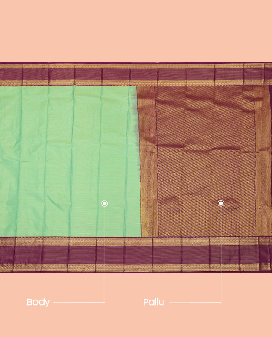 Green Contrast Zari Stripes Budget Silk Saree