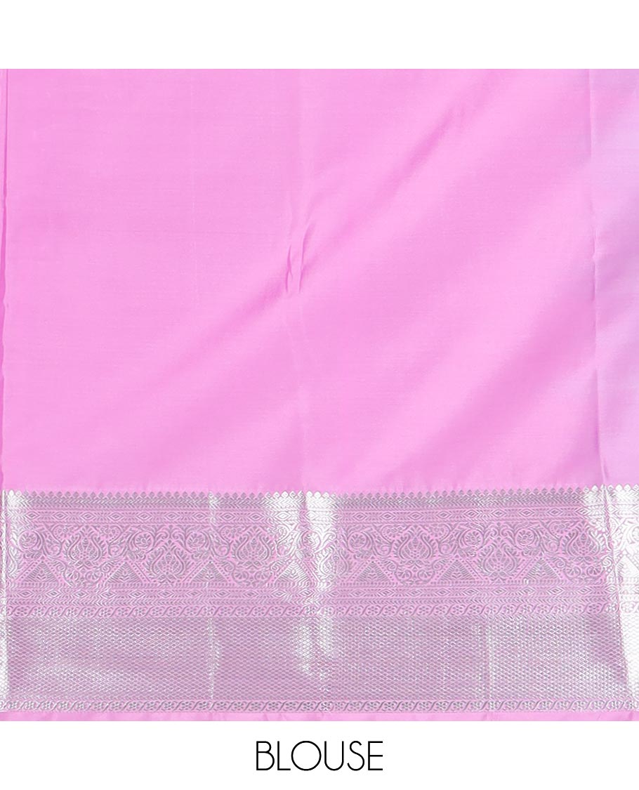 Powder blue floral vine jacquard budget silk saree, contrast traditional zari border, and zari rich pallu