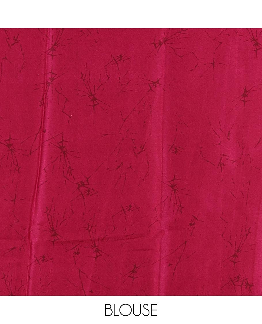Borderless purple batik-style sunburst motifs printed satin crepe saree, printed pallu & plain blouse